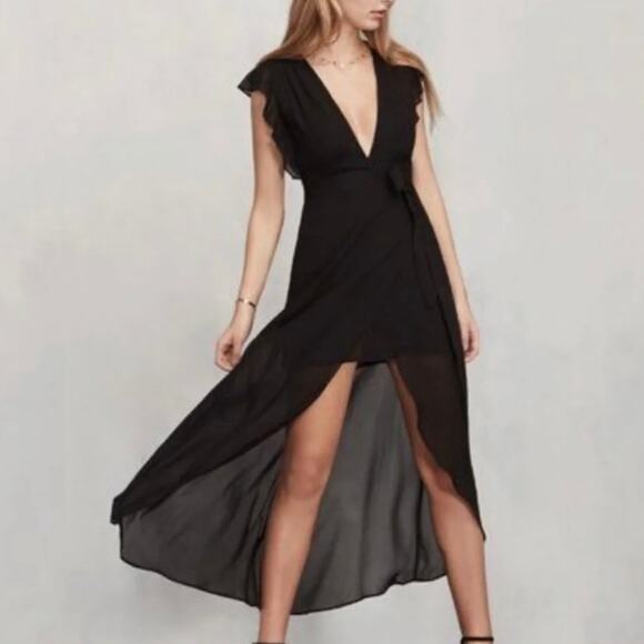 Reformation Dresses & Skirts - Reformation Charlene Wrap Maxi Dress - Black - Altered Neckline - Ruffles - L